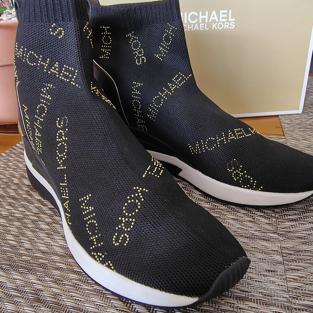 Michael Kors Black and Gold High-Top Sneakers